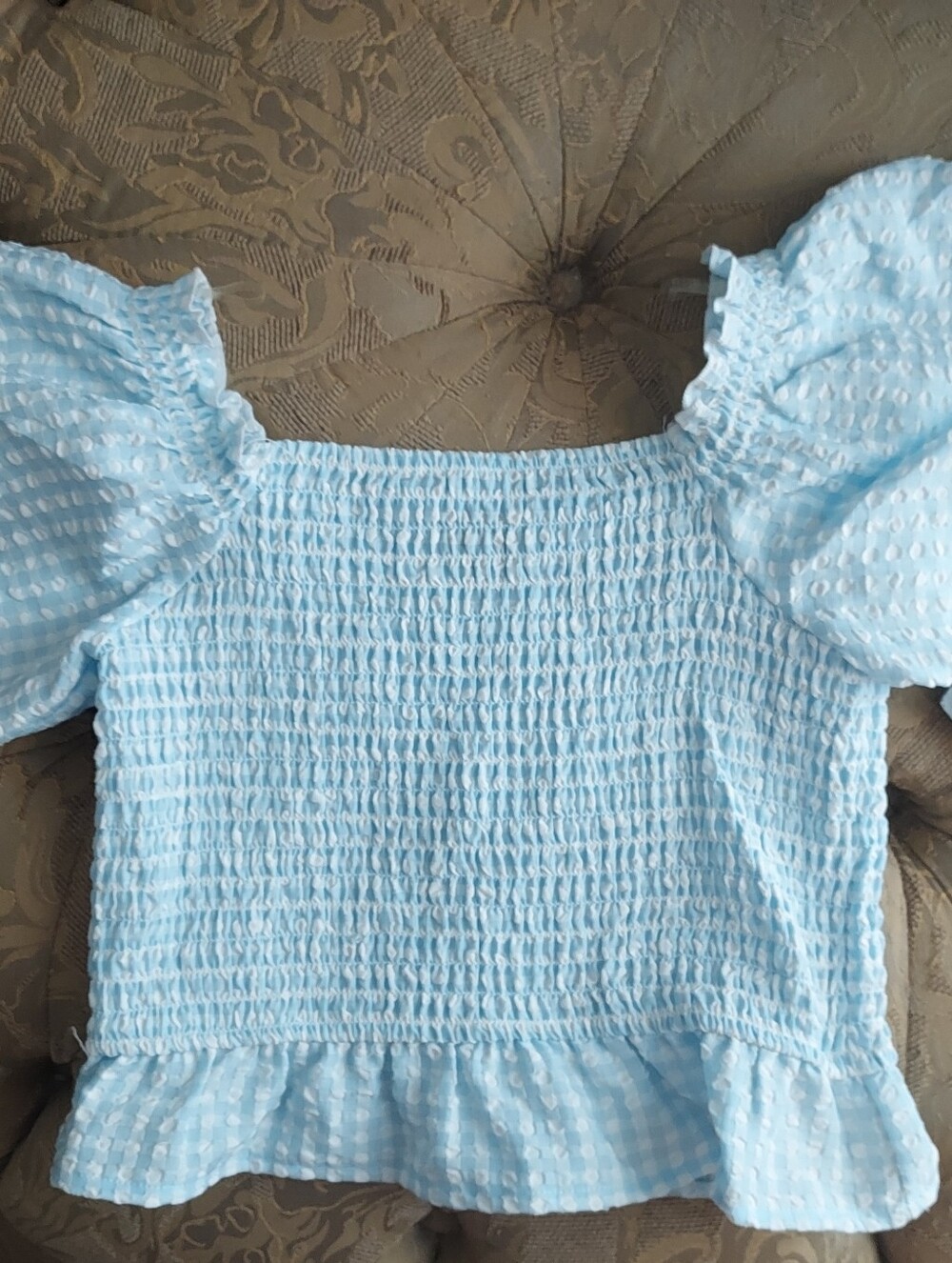 Medium Smocked Light Blue Puff Sleeve Women’s Top